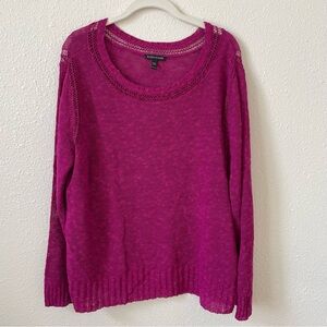 Eileen Fisher Organic Linen Cotton Open Knit Sweater Cerise Pink Size XL Coastal